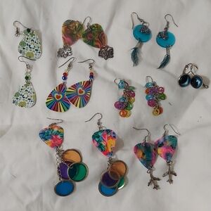 8 Pair Colorful Assorted Earrings Set Tie Dye Hippie